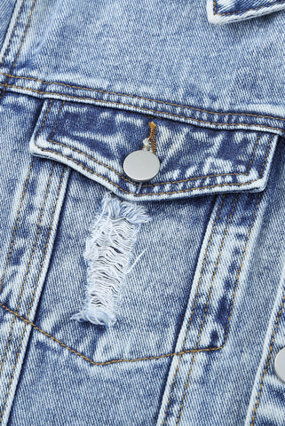 Distressed Buttons Washed Denim Jacket