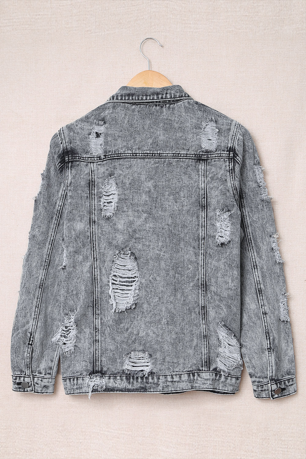 Distressed Buttons Washed Denim Jacket