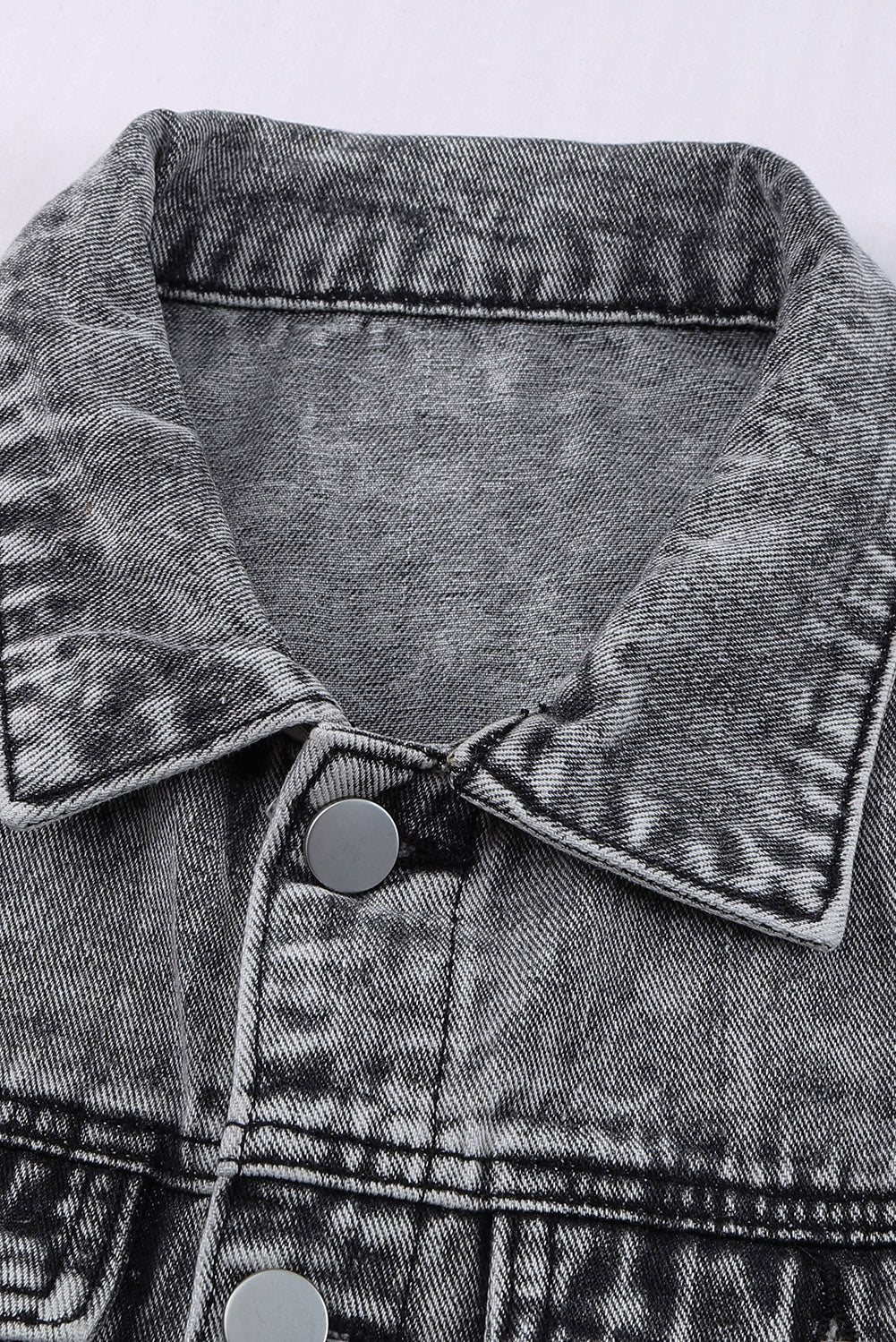 Distressed Buttons Washed Denim Jacket