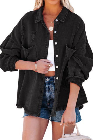 Distressed Fringe Trim Denim Jacket