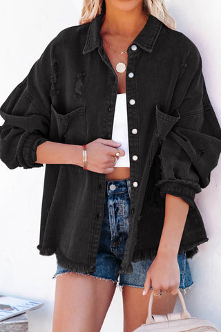 Distressed Fringe Trim Denim Jacket