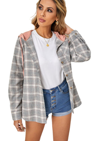 Drawstring Plaid Hooded Shacket