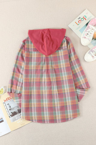 Drawstring Plaid Hooded Shacket