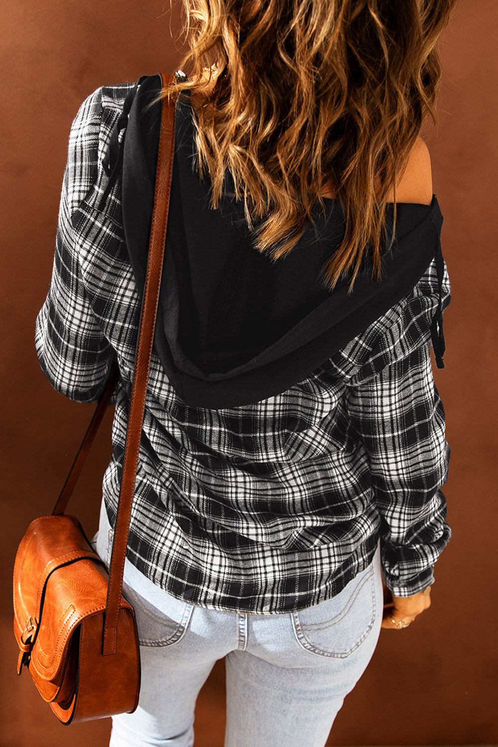 Drawstring Plaid Hooded Shacket