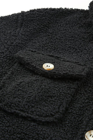 Flap Pockets Button Front Teddy Coat