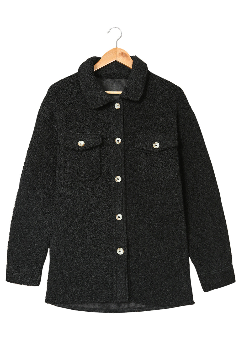 Flap Pockets Button Front Teddy Coat