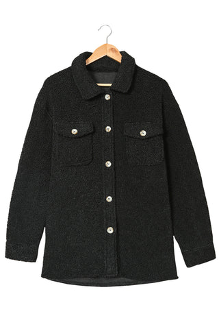 Flap Pockets Button Front Teddy Coat