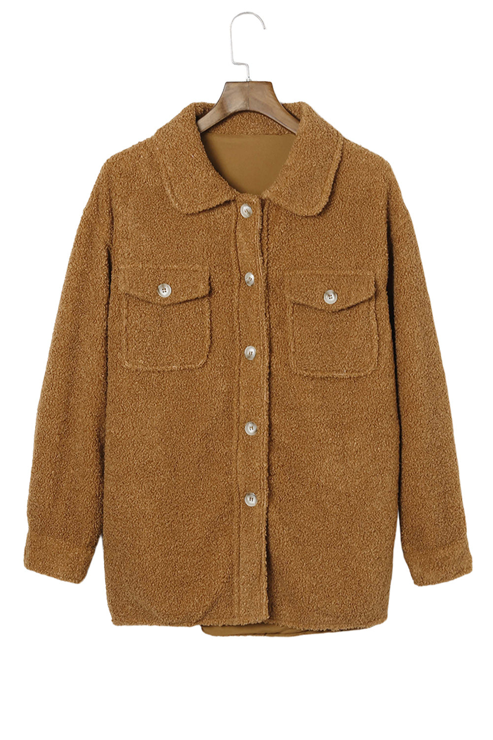 Flap Pockets Button Front Teddy Coat