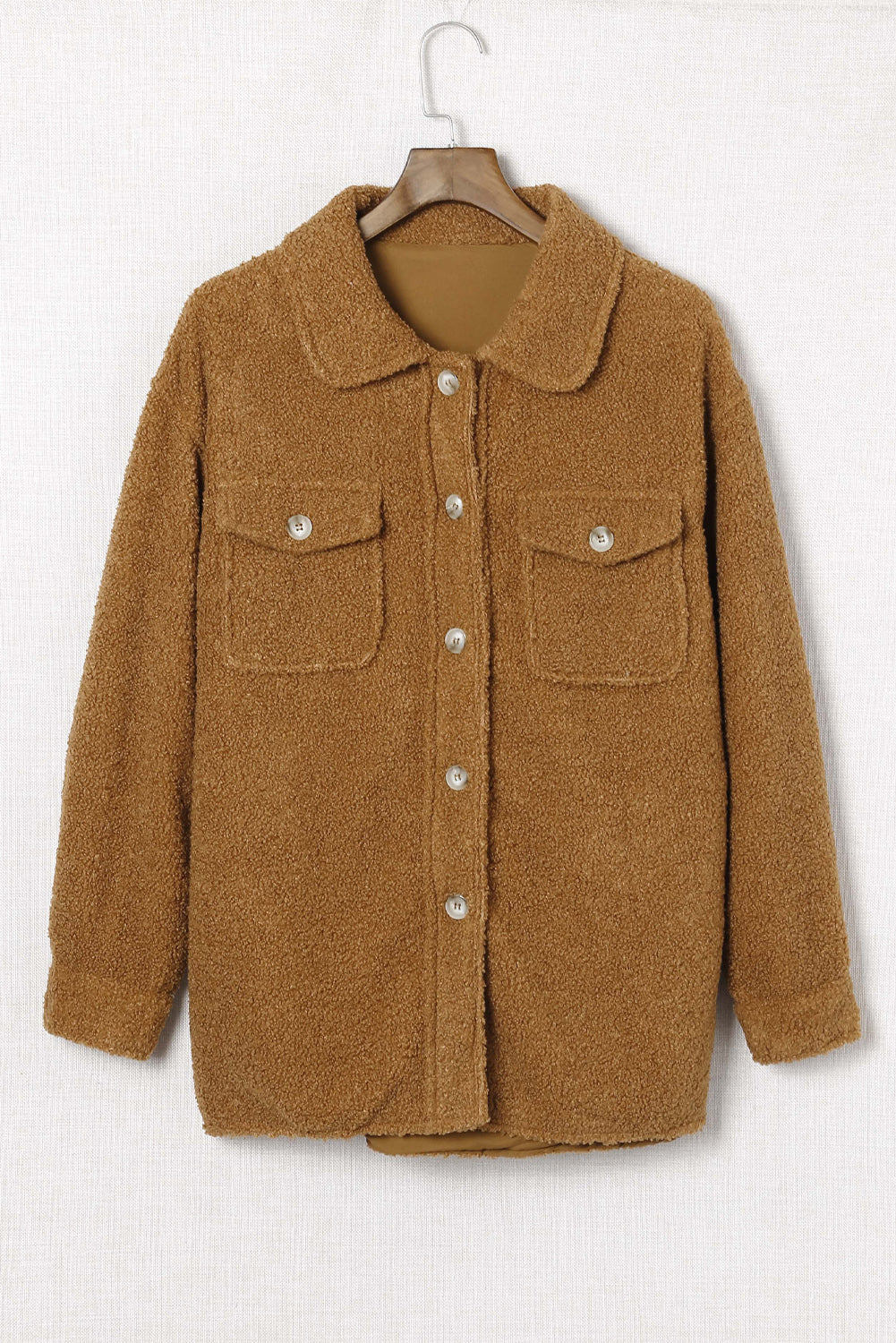 Flap Pockets Button Front Teddy Coat