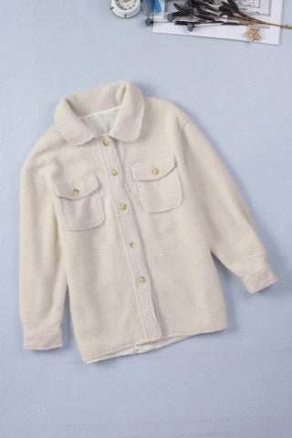 Flap Pockets Button Front Teddy Coat