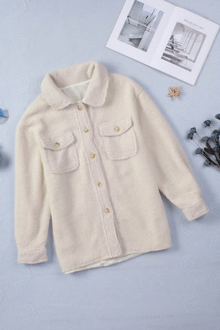 Flap Pockets Button Front Teddy Coat