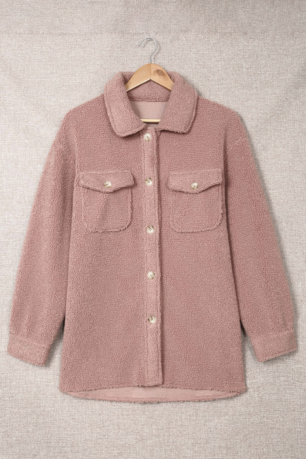 Flap Pockets Button Front Teddy Coat