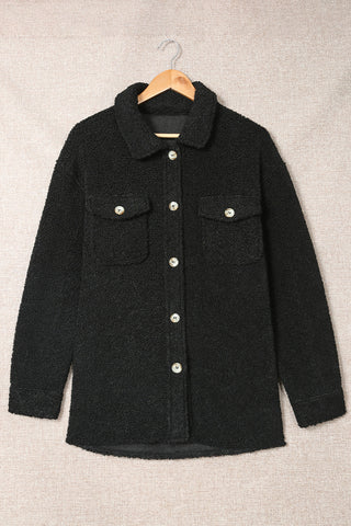 Flap Pockets Button Front Teddy Coat