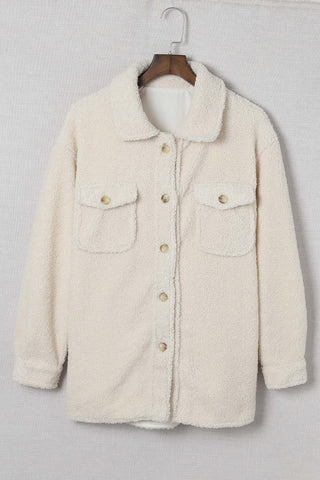 Flap Pockets Button Front Teddy Coat