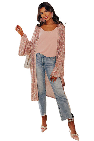 Flare Sleeve Open Front Sequin Kimono