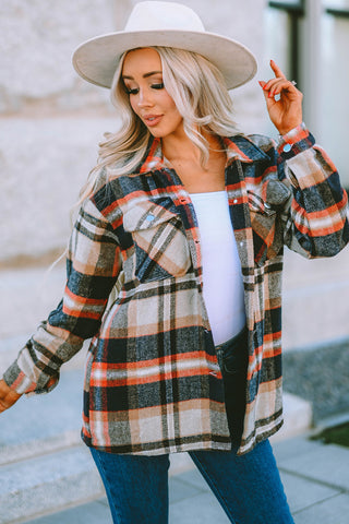 Geometric Plaid Print Pocketed Shacket