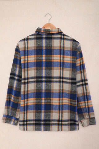 Geometric Plaid Print Pocketed Shacket