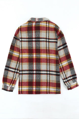 Geometric Plaid Print Pocketed Shacket