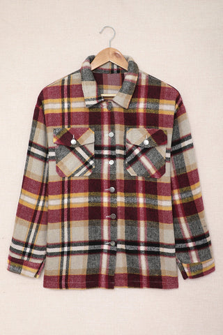 Geometric Plaid Print Pocketed Shacket