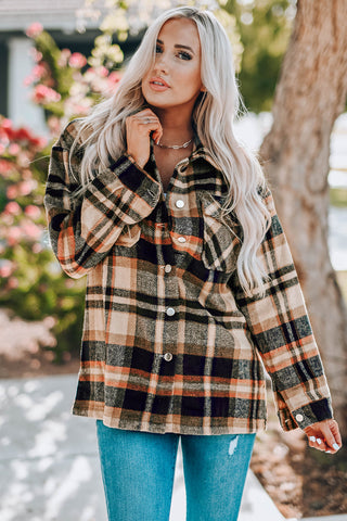 Geometric Plaid Print Pocketed Shacket