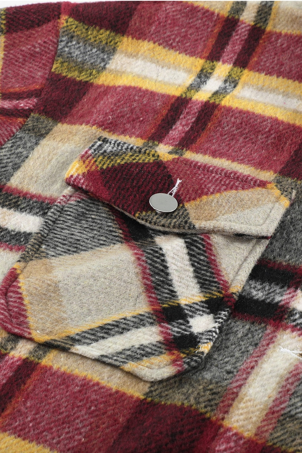 Geometric Plaid Print Pocketed Shacket