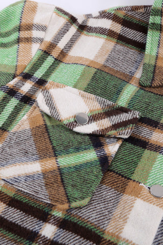 Geometric Plaid Print Pocketed Shacket