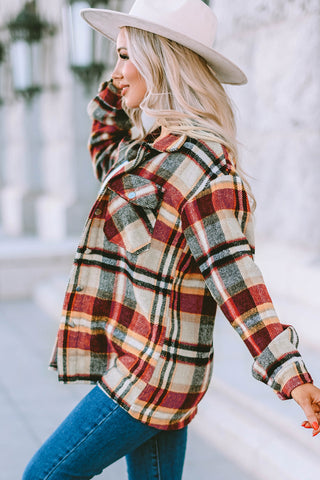 Geometric Plaid Print Pocketed Shacket