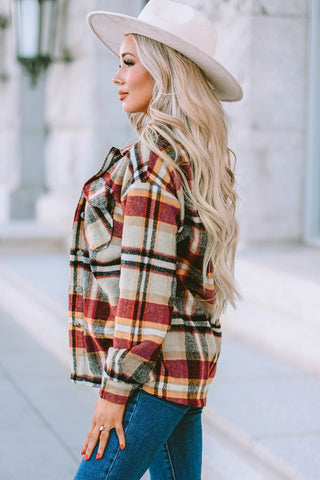 Geometric Plaid Print Pocketed Shacket