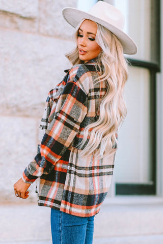 Geometric Plaid Print Pocketed Shacket