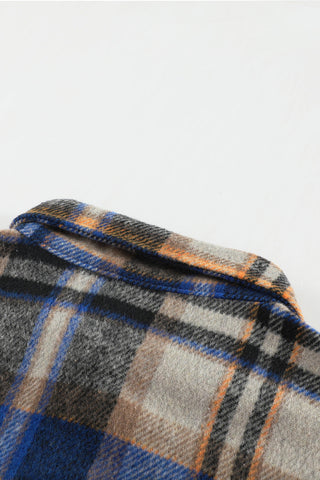 Geometric Plaid Print Pocketed Shacket