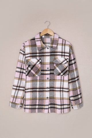 Geometric Plaid Print Pocketed Shacket