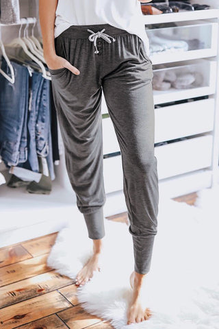 Gray Buttoned Drawstring High Waist Jogger Pants