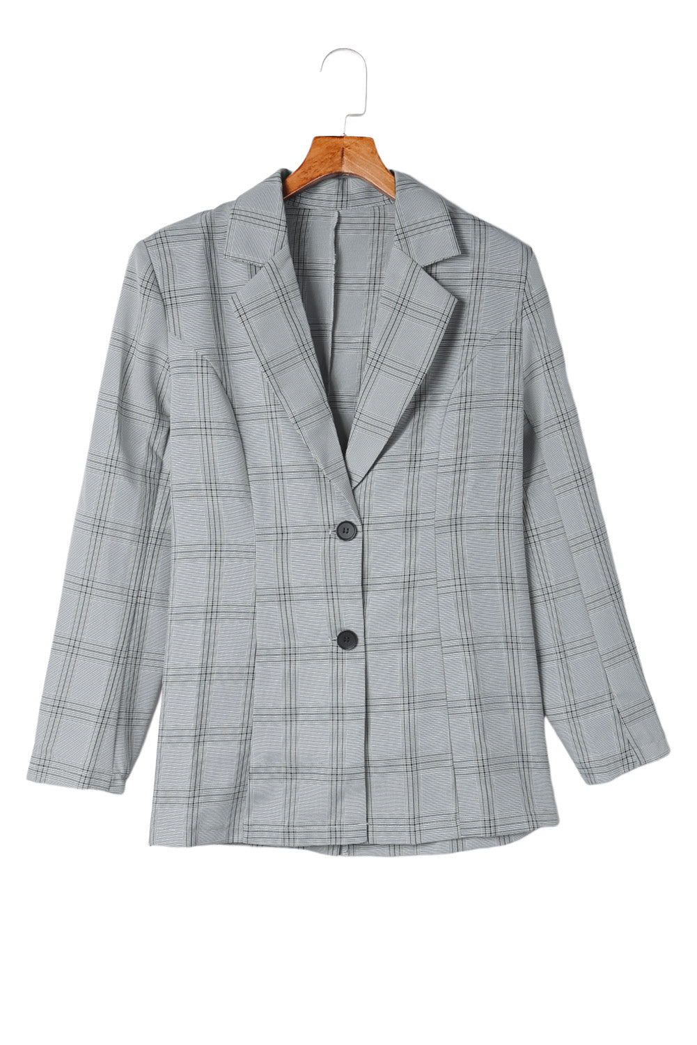 Gray Lapel Button Plaid Blazer