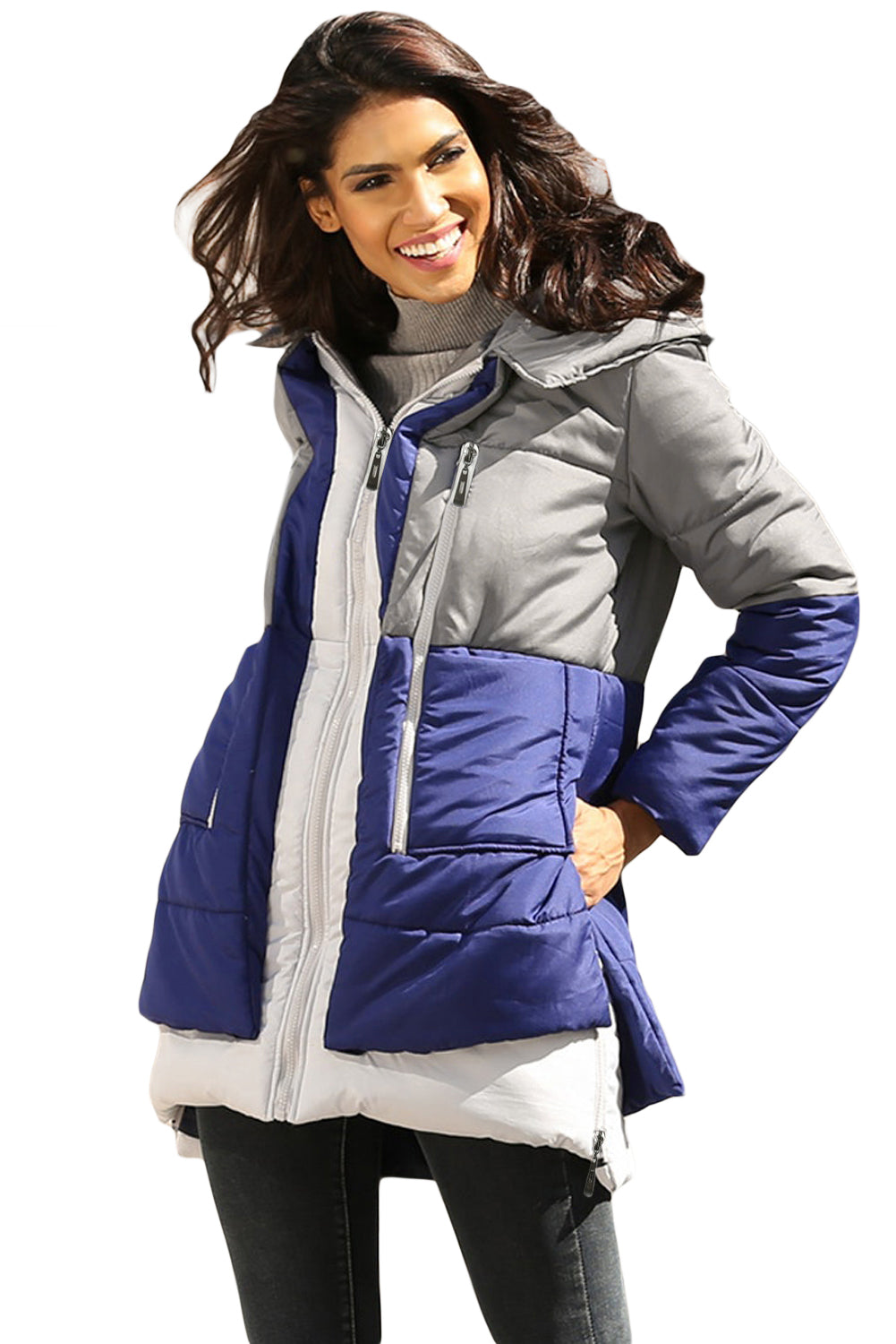 Gray Navy Colorblock 2-In-1 Look Quilted Jacket – Orro Shop