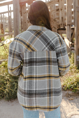 Veste chemise à poches à imprimé écossais gris