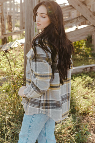 Veste chemise à poches à imprimé écossais gris