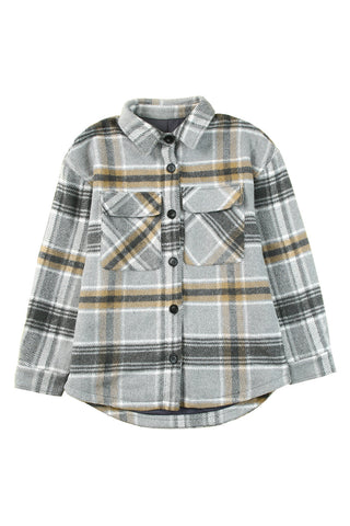 Veste chemise à poches à imprimé écossais gris