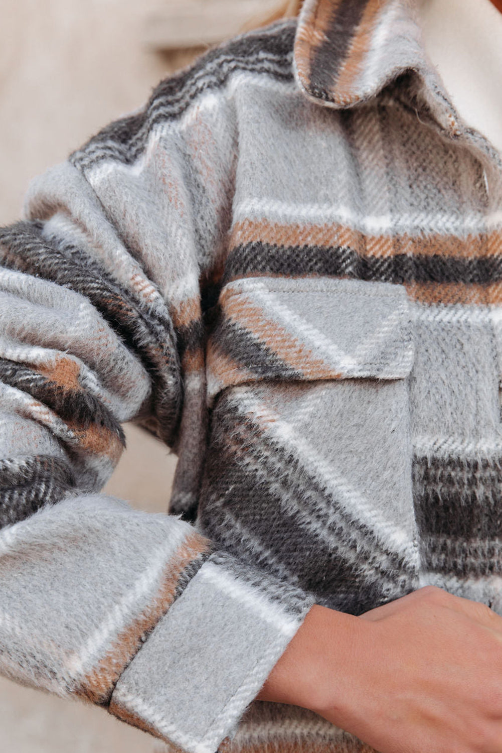 Veste chemise à poches à imprimé écossais gris