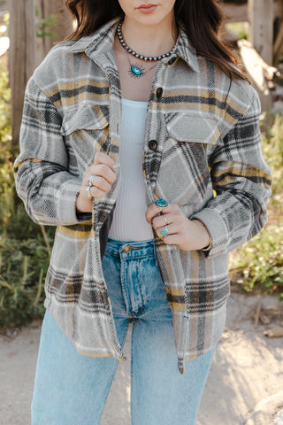 Veste chemise à poches à imprimé écossais gris