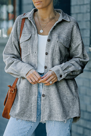 Graue strukturierte Button-Down-Hemdjacke mit Taschen