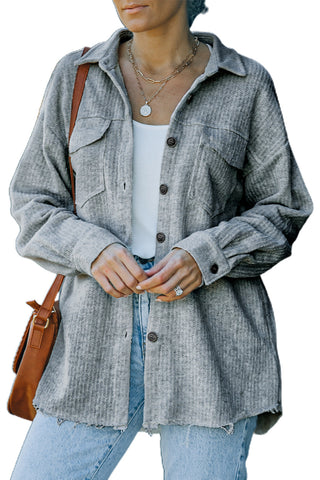 Graue strukturierte Button-Down-Hemdjacke mit Taschen