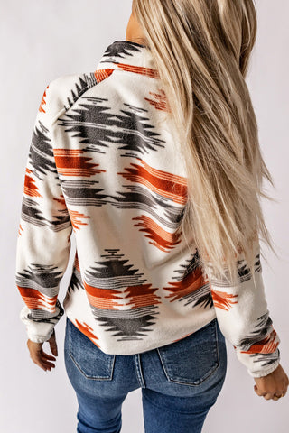 Gray Western Aztec Snap Buttoned Fleece Jacket