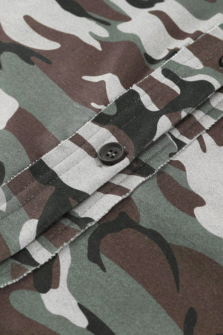 Veste à capuche boutonnée à imprimé camouflage vert