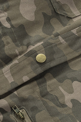 Green Camo Print Multi Pockets Button-Up Jacket