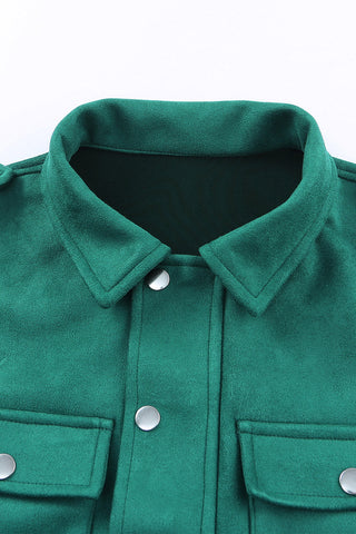 Green Faux Suede Button Down Cropped Jacket