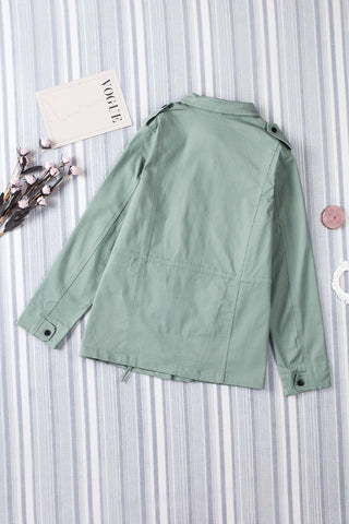 Green Four Pockets Zipper Closure Jacket