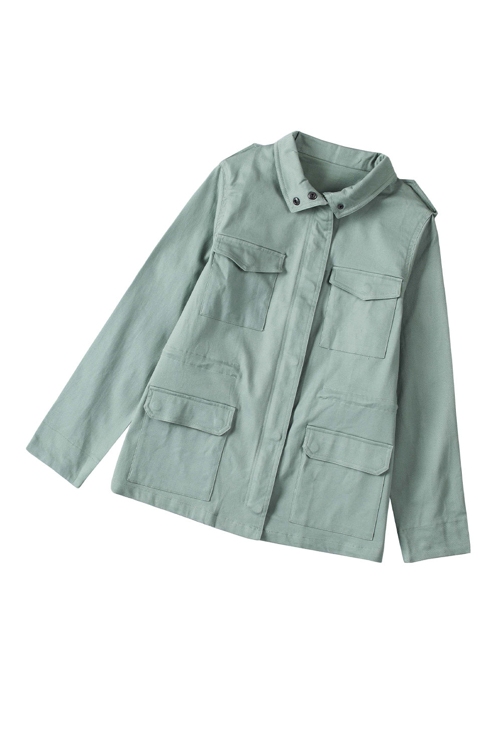 Green Four Pockets Zipper Closure Jacket