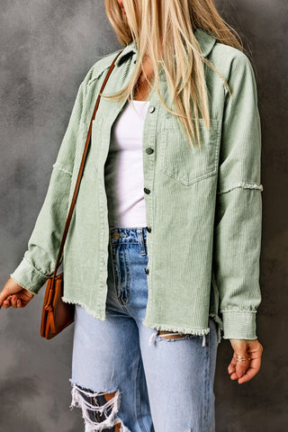 Green Frayed Boyfriend Corduroy Shacket