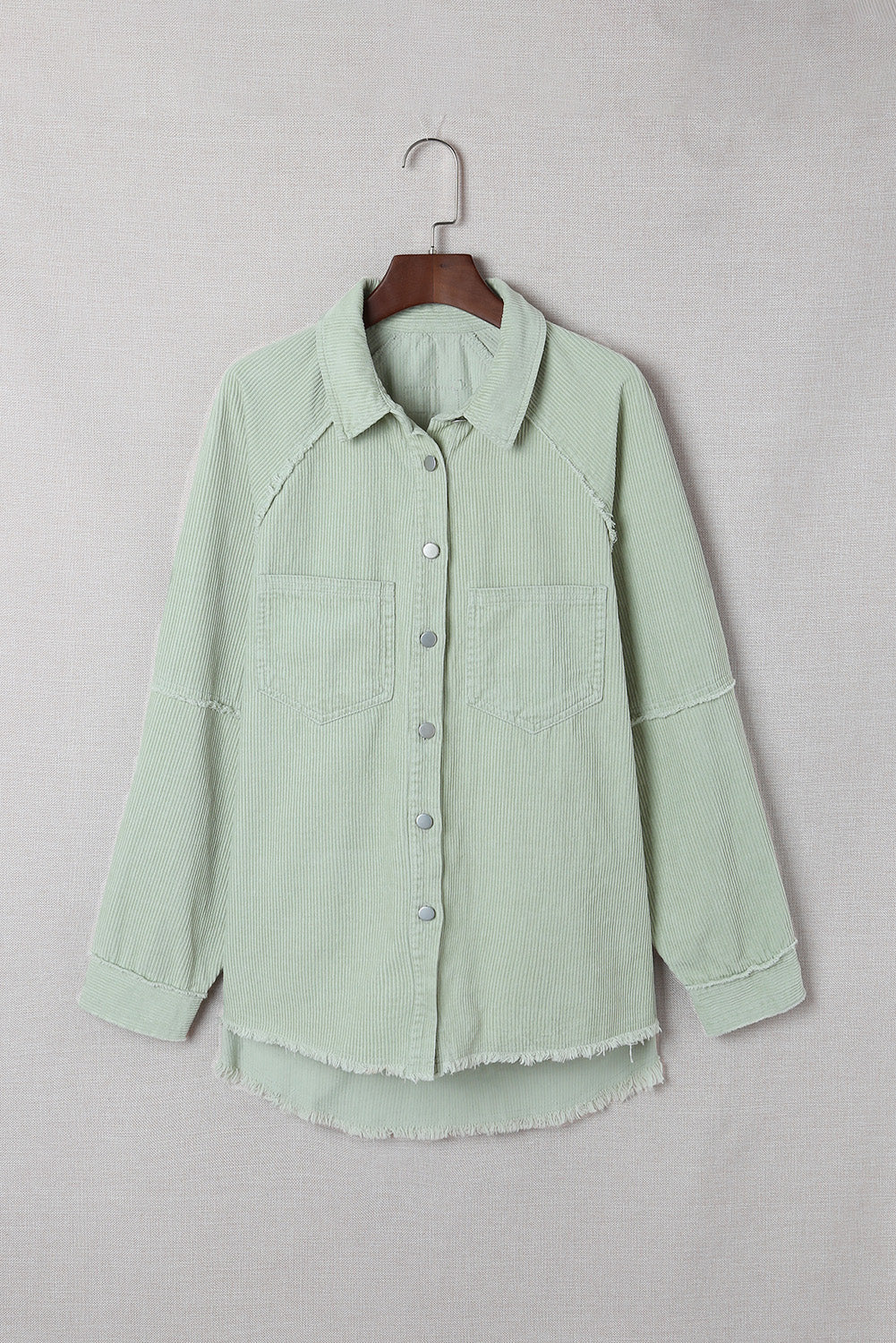 Green Frayed Boyfriend Corduroy Shacket