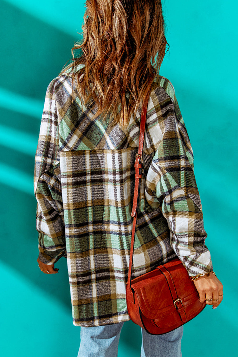 Green Plaid Shacket With Pocket